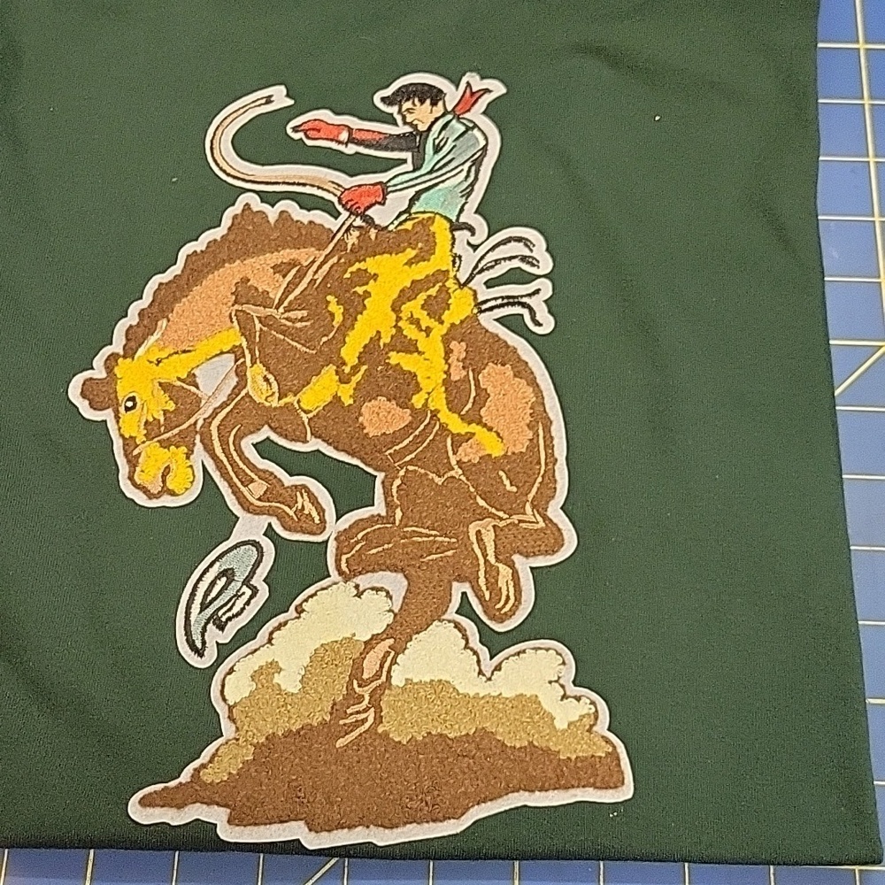 Rodeo Rider Chenille Dark Green 2XL T-Shirt Short Sleeve 100% Cotton - Picture 2 of 3